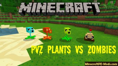 PVZ Plants vs Zombies Minecraft PE Mod 1.6.0, 1.5.0, 1.4.4
