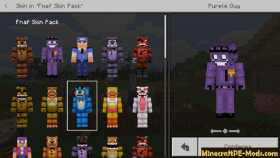 Fnaf 1, 2, 3, 4, 5 Skin Pack For Minecraft PE