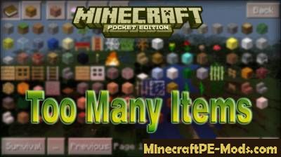 Too Many Items Mod For Minecraft PE Android 1.2.9, 1.2.8, 1.2.7