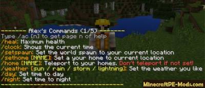 Alex's Commands Mod For Minecraft PE 1.2.6.60, 1.2.6, 1.2.5