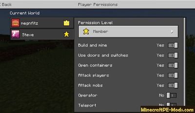 Player Permissions in Minecraft PE 1.2