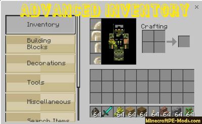 Advanced Сonvenient Inventory MСPE Mod 1.2.0, 1.1.5, 1.1.4