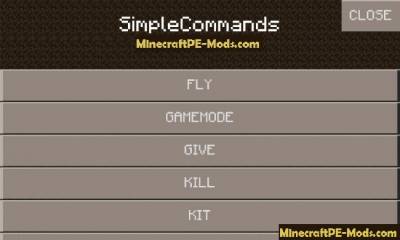 Simple Commands Buttons MCPE Mod 1.2.0, 1.1.5, 1.1.4, 1.0.0
